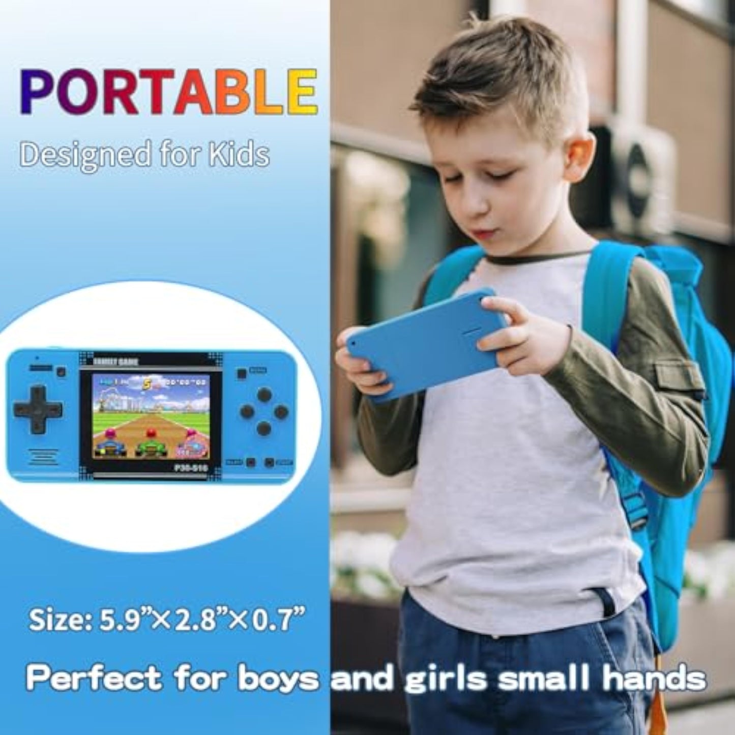 Handheld Game for Kids -Preloaded 220 Retro Video Games, Portable Gaming Player with Rechargeable Battery 3.0" LCD Screen, Mini Arcade Electronic Toy Gifts for Boys Girls (Blue) - New