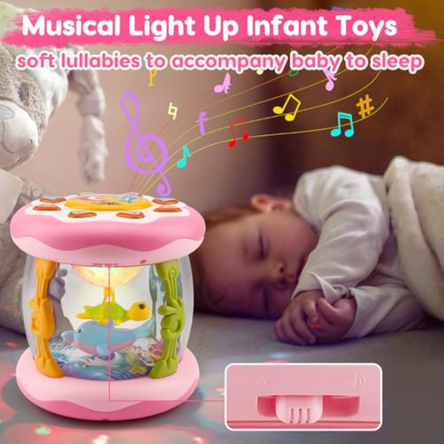 Baby Girl Toys 0-6 Months Ocean Projector Rotating Musical Light Up Tummy Time Toy Infant 0-3 4 5 6 7 8 9 Months Aquarium Crawling Toys Babies 6-12 Month Girls 1 Year Old Birthday Newborn Shower Gifts - New