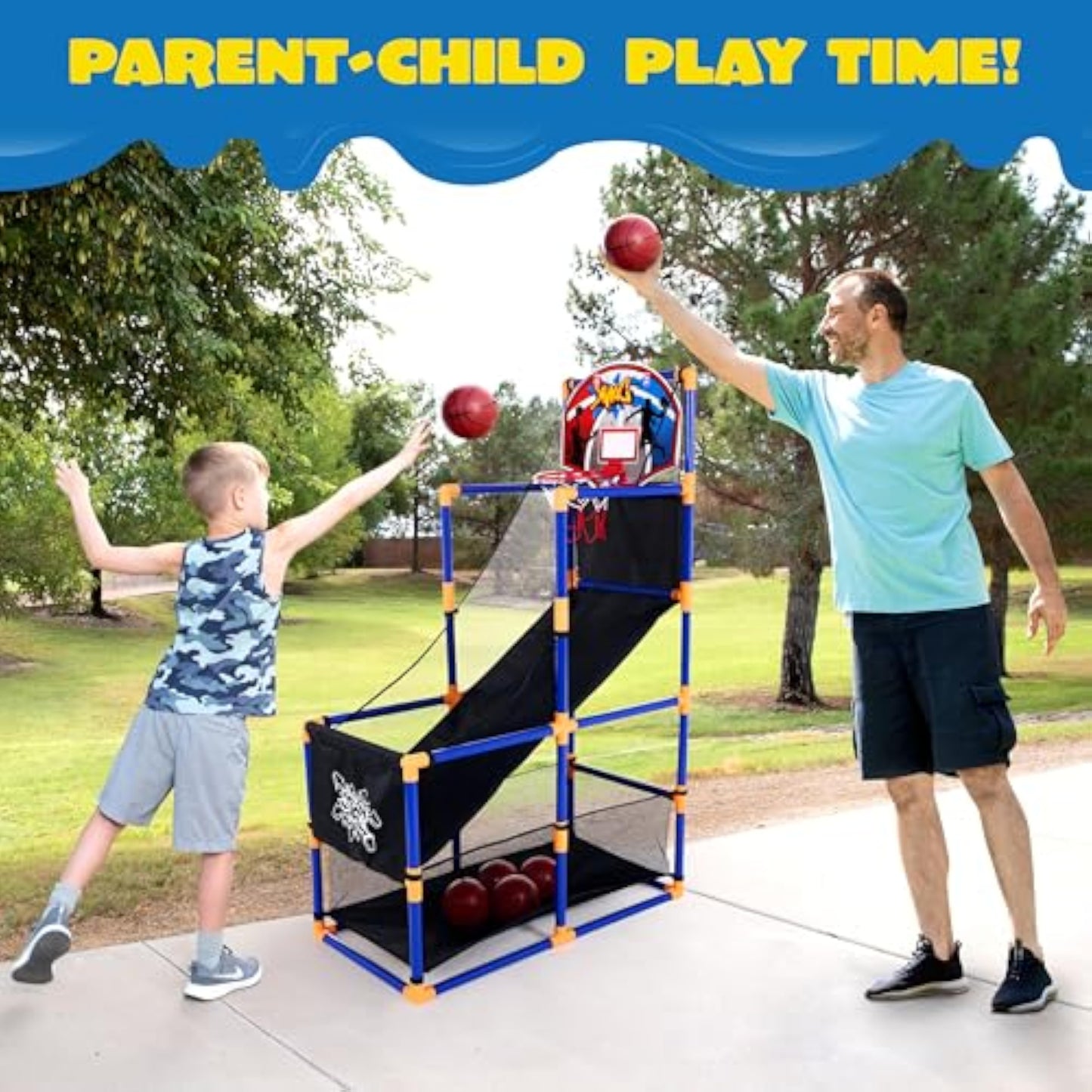 JOYIN Arcade Basketball Game Set with 4 Balls and Hoop for Kids 3+ Years Old Indoor Outdoor Sport Play - Easy Set Up - Air Pump Included - Ideal for Competition - New