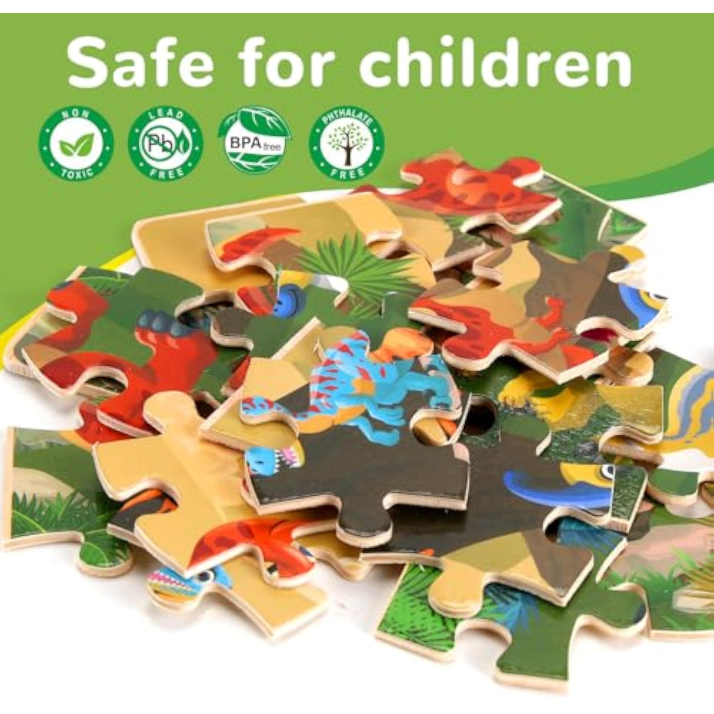 Wooden Puzzles Dinosaur Toys for Kids Ages 3-5, Set of 4 Packs with 20-Piece Wood Jigsaw Puzzles, Preschool Educational Brain Teaser Boards for Boys and Girls 3 4 5 6 Years Old - New