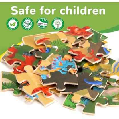 Wooden Puzzles Dinosaur Toys for Kids Ages 3-5, Set of 4 Packs with 20-Piece Wood Jigsaw Puzzles, Preschool Educational Brain Teaser Boards for Boys and Girls 3 4 5 6 Years Old - New