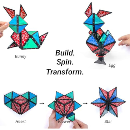 TOSY Magnet Pyramid Stone - 1 Cube Transforms into 1 Billion Shapes (Bunny, Egg Basket, Flowers, Heart), Easter Birthday Gift, 12 pcs, 243 Magnets, Holographic Design, Puzzle/STEM Toy - New