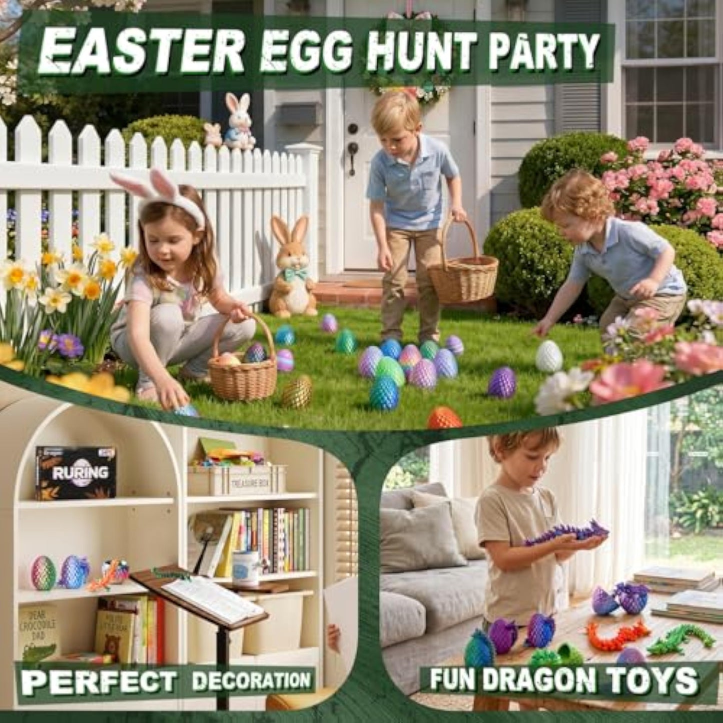 12PCS 3D Printed Dragon Eggs, Easter Basket Stuffers for Kids, Prefilled Easter Eggs with Dragon Fidget Toys, 3D Printed Animals Fidget Dinosaur Toys, Classroom Prizes Supplies for Boys Girls - New