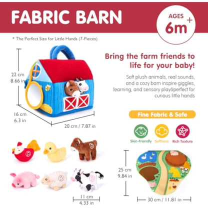 hahaland Baby Toys 6-12 Months - Surprise Barn with Stuffed Farm Animals with Real Sounds - Montessori Toys for 6 Month Old Baby Gifts Toddlers Sensory Toy 1 Year Old Boy Girl Gifts Infant Toys - New