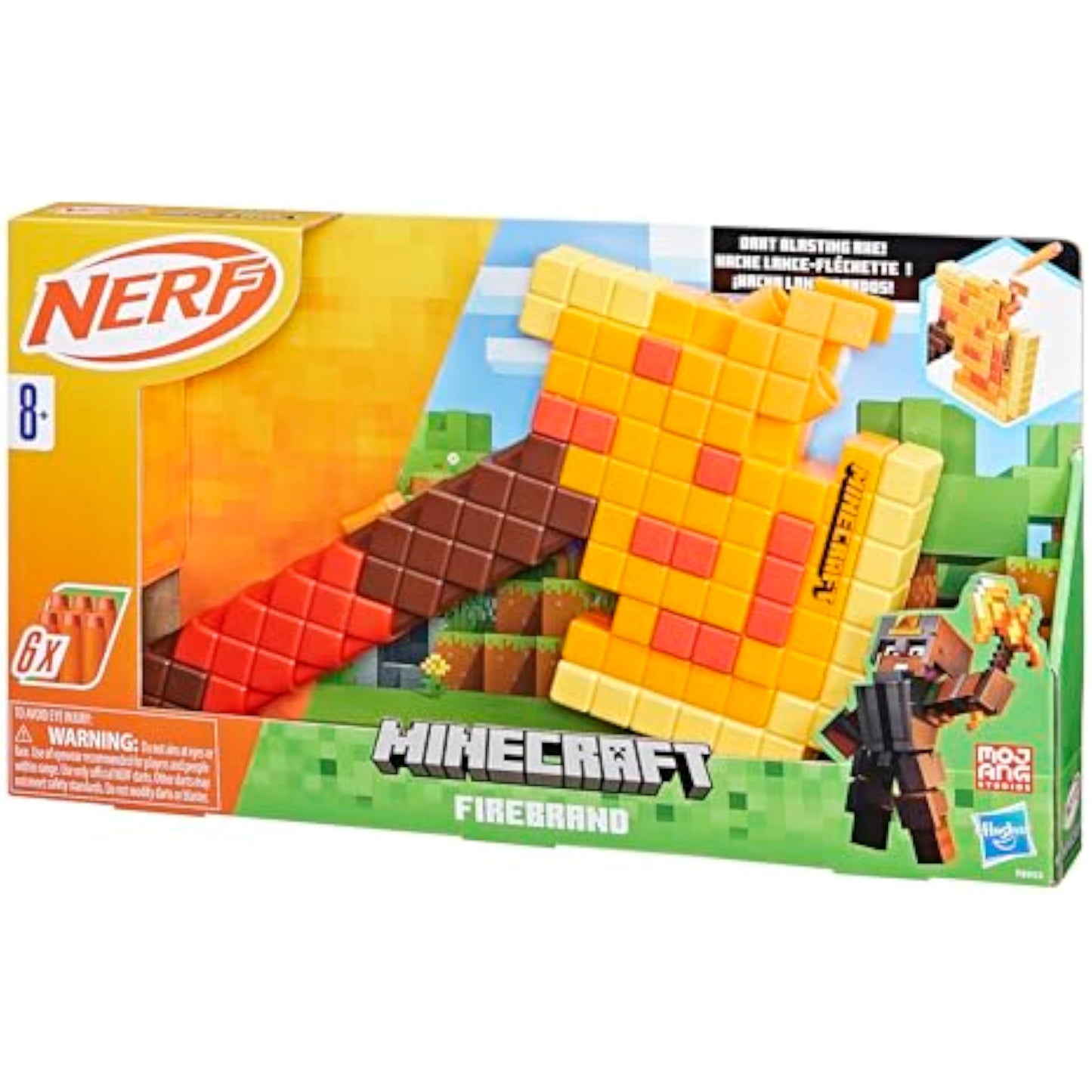 NERF Minecraft Firebrand, Dart Blasting Axe, 6 Elite Foam Darts, Design Inspired by Minecraft Axe in The Game, Pull Down Priming, Minecraft Toys - New
