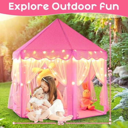Monobeach Princess Tent Girls Large Playhouse Kids Castle Play Tent with Star Lights Toy for Children Indoor and Outdoor Games, 55'' x 53'' (DxH) - New