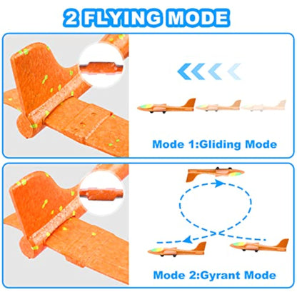 Fuwidvia 3 Pack Airplane Launcher Toys, 13.2'' LED Foam Glider Plane Toy for Boys, 2 Flight Modes Outdoor Flying Toys Birthday Gifts for Boys Girls 4 5 6 7 8 9 10 11 12 Year Old (Blue&Green&Orange) - New