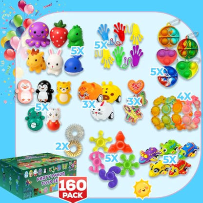 160 Pcs Fidget Toys Party Favors Pack, Randomly Selected Pop Sensory Set Gifts Stickers for Kids Adults Boy Girl Stocking Stuffers Autistic Bulk Goodie Bag Filler Treasure Box Classroom Prizes School - New