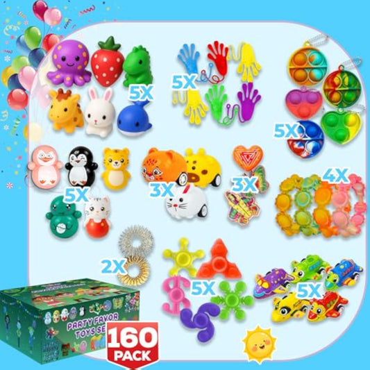 160 Pcs Fidget Toys Party Favors Pack, Randomly Selected Pop Sensory Set Gifts Stickers for Kids Adults Boy Girl Stocking Stuffers Autistic Bulk Goodie Bag Filler Treasure Box Classroom Prizes School - New