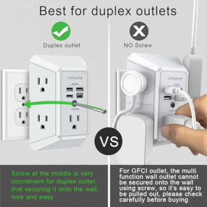 Wall Charger, Surge Protector, QINLIANF 5 Outlet Extender with 4 USB Charging Ports, 3-Sided 1680J Power Strip Multi Plug Adapter Spaced for Home Travel Office - New