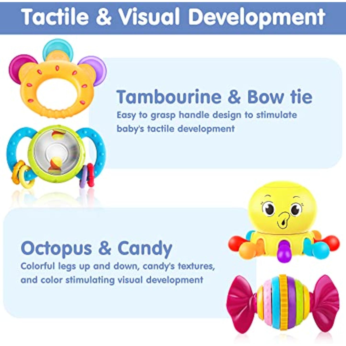 iPlay, iLearn 10pcs Baby Rattles Toys Set, Infant Grab Shake Rattle, Easy Hold Sensory Teether, Babies Development Learning Music Toy, Newborn Shower Birthday Gift 1 2 3 4 5 6 7 9 10 12 Month Boy Girl - New