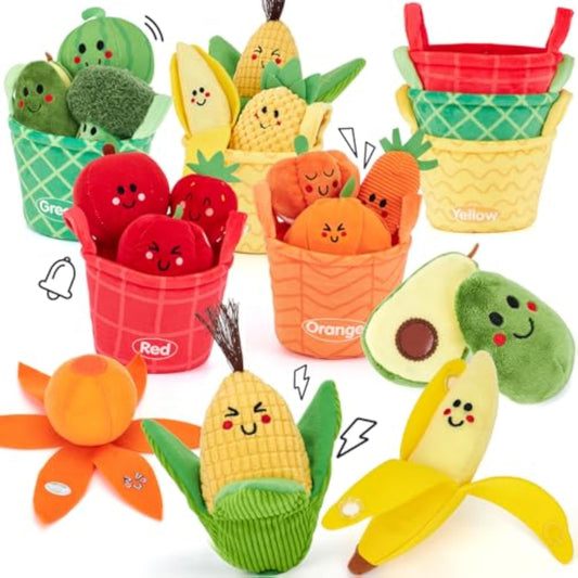 hahaland Baby Sensory Toys - 16 PCS My First Fruit Vegetable Color Sorting Play Food Crinkle, Rattle, Baby Toys 6-12 Months Montessori Toys for 1 Year Old Boy Girl Gifts 6 9 Month Old Toy One Year Old - New