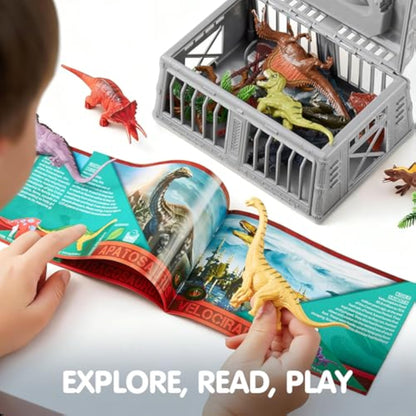 JOYIN Dinosaur Toys with Activity Play Mat & Storage Cage, 17 PCS Realistic Dinosaur Figures & Trees for Toddlers Kids Ages 3-5, Ideal for Boys and Girls Gift - New