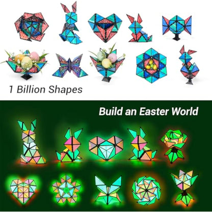 TOSY Magnet Pyramid Stone - 1 Cube Transforms into 1 Billion Shapes (Bunny, Egg Basket, Flowers, Heart), Easter Birthday Gift, 12 pcs, 243 Magnets, Holographic Design, Puzzle/STEM Toy - New