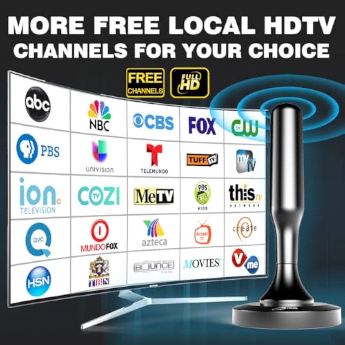 HIDB TV Antenna for Smart TV Indoor, Digital Indoor TV Antenna for Local Channels with Strong Magnetic Base, Easy Installation, Long Range Reception, 4K HD 1080P, 10ft Cables - New