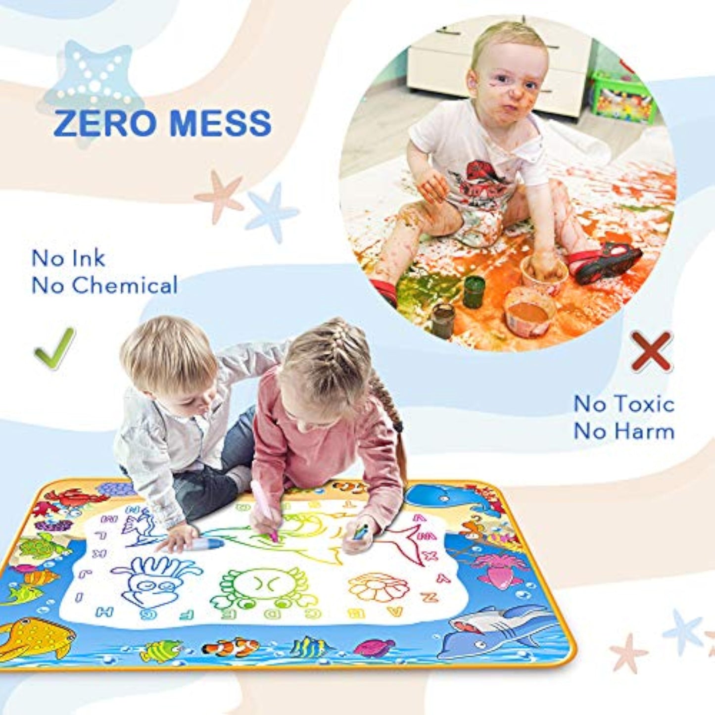 Water Doodle Mat - Kids Painting Writing Color Doodle Drawing Mat Toy Bring Magic Pens Educational Toys for Age 3 4 5 6 7 Year Old Girls Boys Age Toddler Gift - New