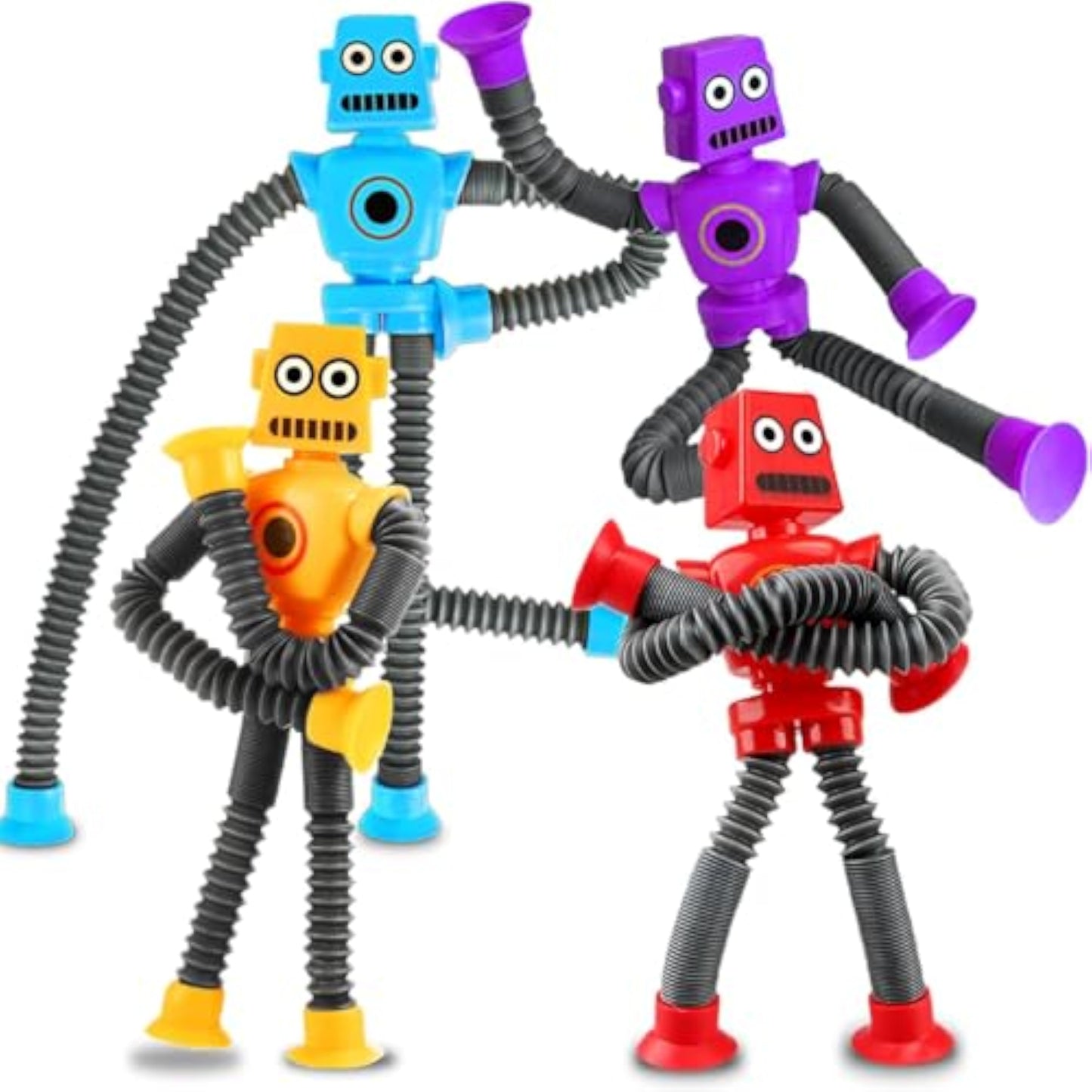 Robot Sensory Travel Roadtrip Toys 4Pcs for Toddlers Kid Boy Year Old Ages 3 4 5 6 7 8 9,Airplane Activities Suction Autism Pop Tube Fidget Toys Autistic Stocking Easter Basket Stuffer Valentine Gift - New