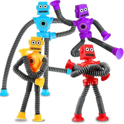 Robot Sensory Travel Roadtrip Toys 4Pcs for Toddlers Kid Boy Year Old Ages 3 4 5 6 7 8 9,Airplane Activities Suction Autism Pop Tube Fidget Toys Autistic Stocking Easter Basket Stuffer Valentine Gift - New