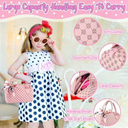 Oisacirg Play Purse for Little Girls, 32PCS Toddler Purse with Pretend Makeup for Kids, Princess Toys Includes Handbag, Phone, Wristwatch, Silk Scarf Kids Toy Purse Birthday Gift for Girls 3 4 5 6 + - New