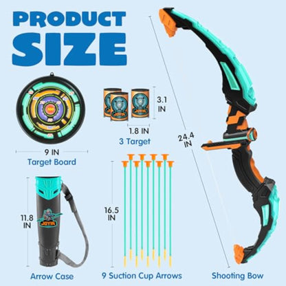 JOYIN Kids Bow and Arrow Set, LED Light Up Archery Toy Set with 9 Suction Cup Arrows, Target & Arrow Case, Indoor and Outdoor Hunting Play Gift Toys for Kids, Boys & Girls Ages 6-12 - New
