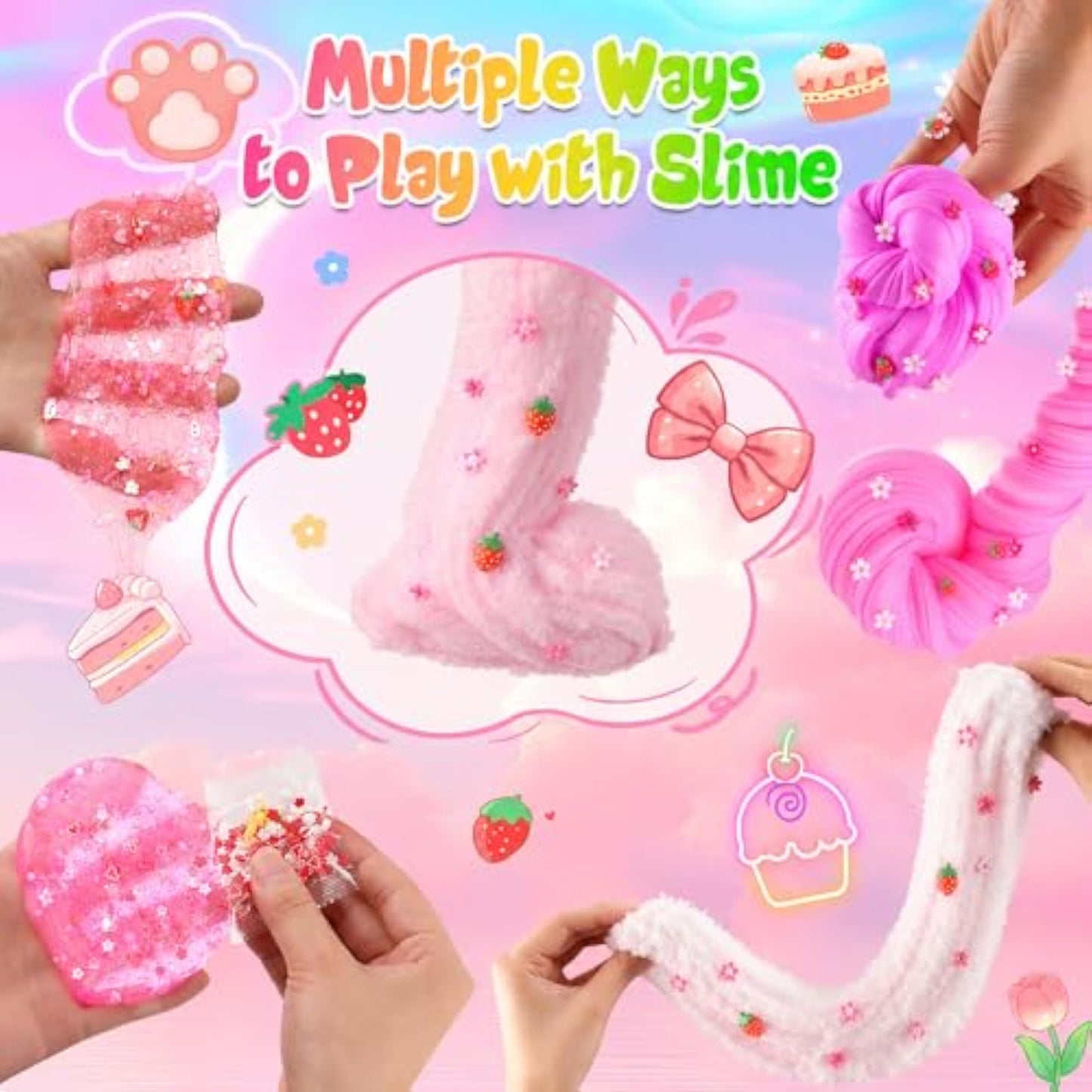 6 Pack Slimes, Pink Slime Kids, Cloud Slime kit for Girls Ages 8-12, Toys for Girls and Boys, for Kids Slime Set Party kit Goodie Bag Stuffers, 4 5 6 7 8 9 10 Year Old Girl Birthday Gift Cute Stuff - New
