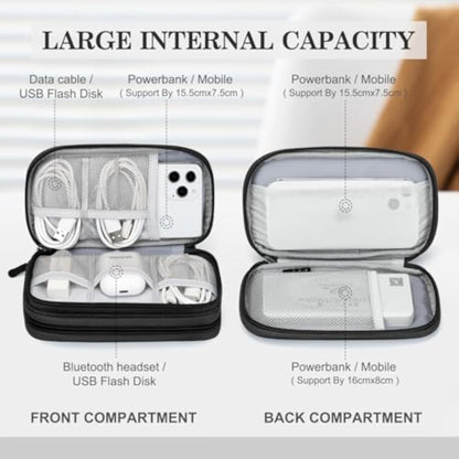 FYY Travel Cable Organizer Pouch Electronic Accessories Carry Case Portable Waterproof Double Layers All-in-One Storage Bag for Cord, Charger, Phone, Earphone Black - New