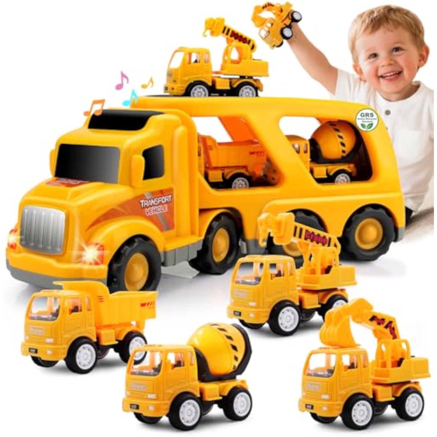 Nicmore Construction Truck Toddler Toys Car: Toys for 1 2 3 4 Year Old Boy 5 in 1 Carrier Toys for Kids Age 1-3 2-4| 18 Months 2 Year Old Boy Christmas Birthday Gifts - New
