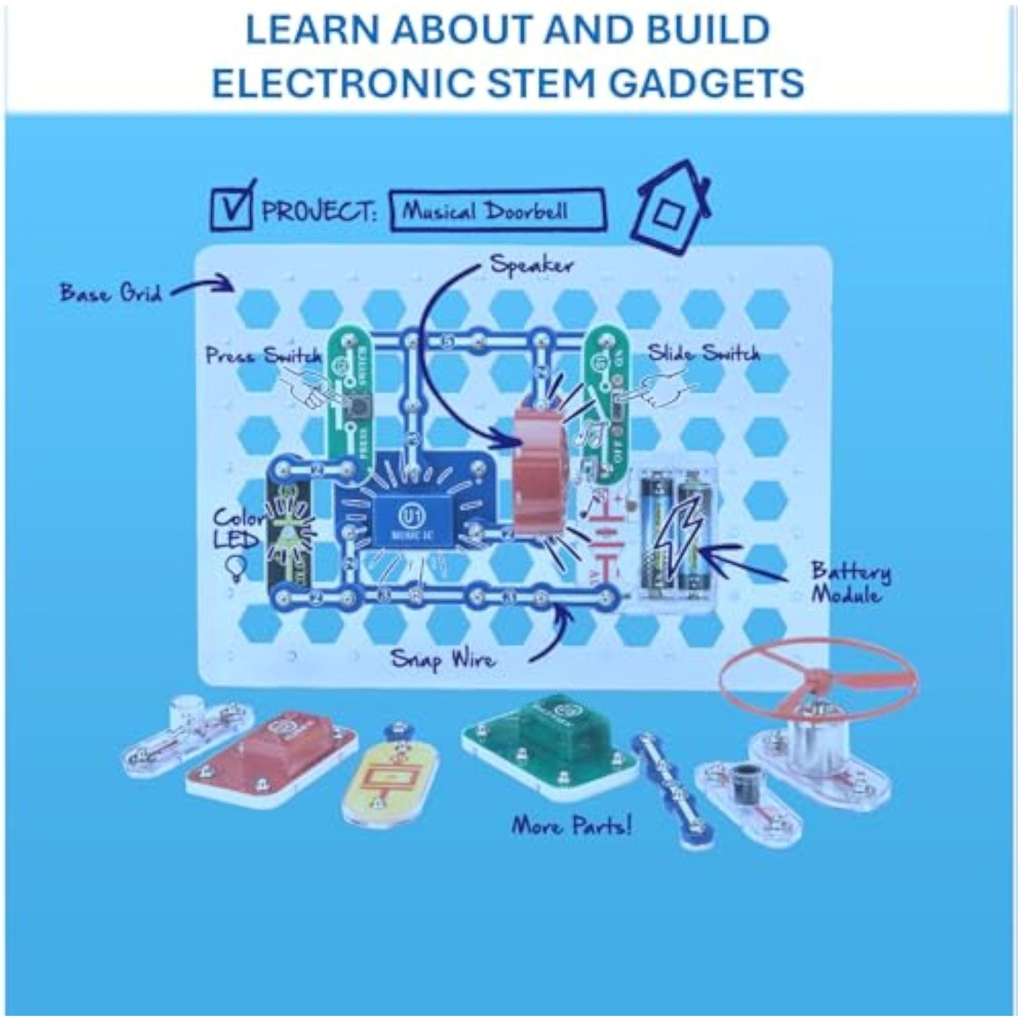Snap Circuits Jr. SC-100 Electronics Exploration Kit, Over 100 Projects, Full Color Project Manual, 28 Parts, STEM Educational Toy for Kids 8 + - New