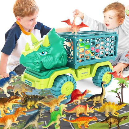 Dinosaur Truck Toys for Kids 3-5, Triceratops Car Toy with 15 Dino Figures,Large Activity Play Mat, Dinosaur Eggs, Dinosaur Play Set for Boys and Girls,Christmas Xmax,Stocking Stuffers - New