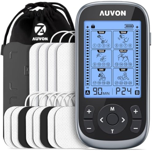 AUVON 3-in-1 TENS Unit Muscle Stimulator, EMS Massage Machine with 40 Intensities for Gradual Shoulder, Sciatica, Back Pain Relief, 24 Modes Rechargeable Electronic Pulse Massager with 12 TENS Pads - New
