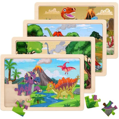 Wooden Puzzles Dinosaur Toys for Kids Ages 3-5, Set of 4 Packs with 20-Piece Wood Jigsaw Puzzles, Preschool Educational Brain Teaser Boards for Boys and Girls 3 4 5 6 Years Old - New