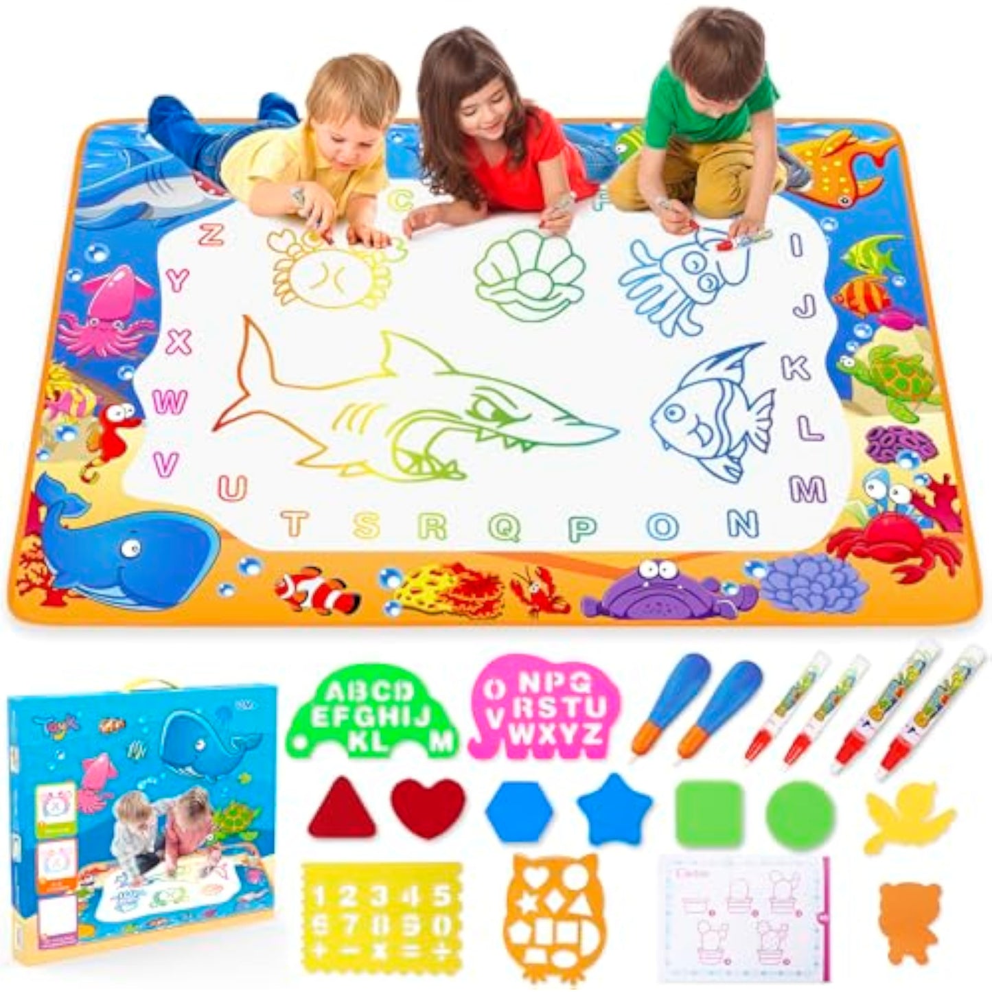 Water Doodle Mat - Kids Painting Writing Color Doodle Drawing Mat Toy Bring Magic Pens Educational Toys for Age 3 4 5 6 7 Year Old Girls Boys Age Toddler Gift - New