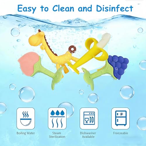 HAILI XMGQ Baby Teething Toys 3-6 Months, Baby Chew Teether Freezer BPA Free, Babies Teething Relief for Infants, Banana Toothbrush, Fruit Shape Giraffe Newborn Teether Gift for Baby Boy and Girl - New