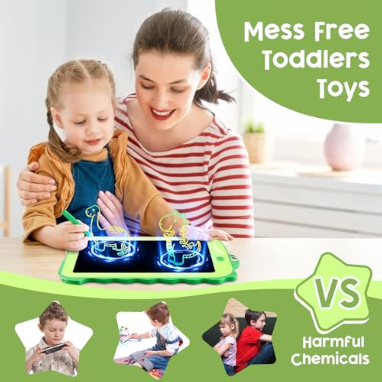 Teriph LCD Writing Tablet for Kids, Colorful Toddlers Toys Drawing Board, Educational Kid Toys, Doodle Pad Dinosaur Toy for 3 4 5 6 7 8 Year Old Boys Girls Birthday Party Xmas,8.5inch & Green - New