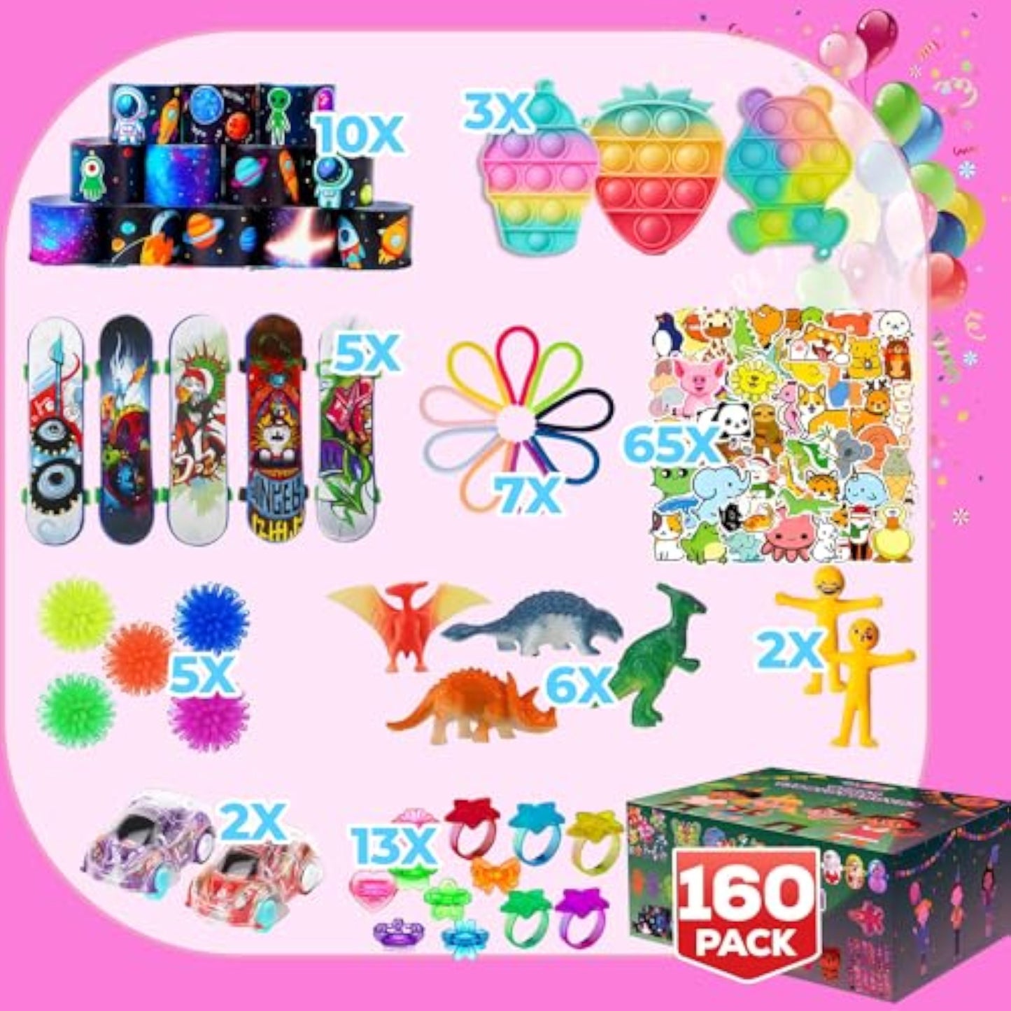 160 Pcs Fidget Toys Party Favors Pack, Randomly Selected Pop Sensory Set Gifts Stickers for Kids Adults Boy Girl Stocking Stuffers Autistic Bulk Goodie Bag Filler Treasure Box Classroom Prizes School - New
