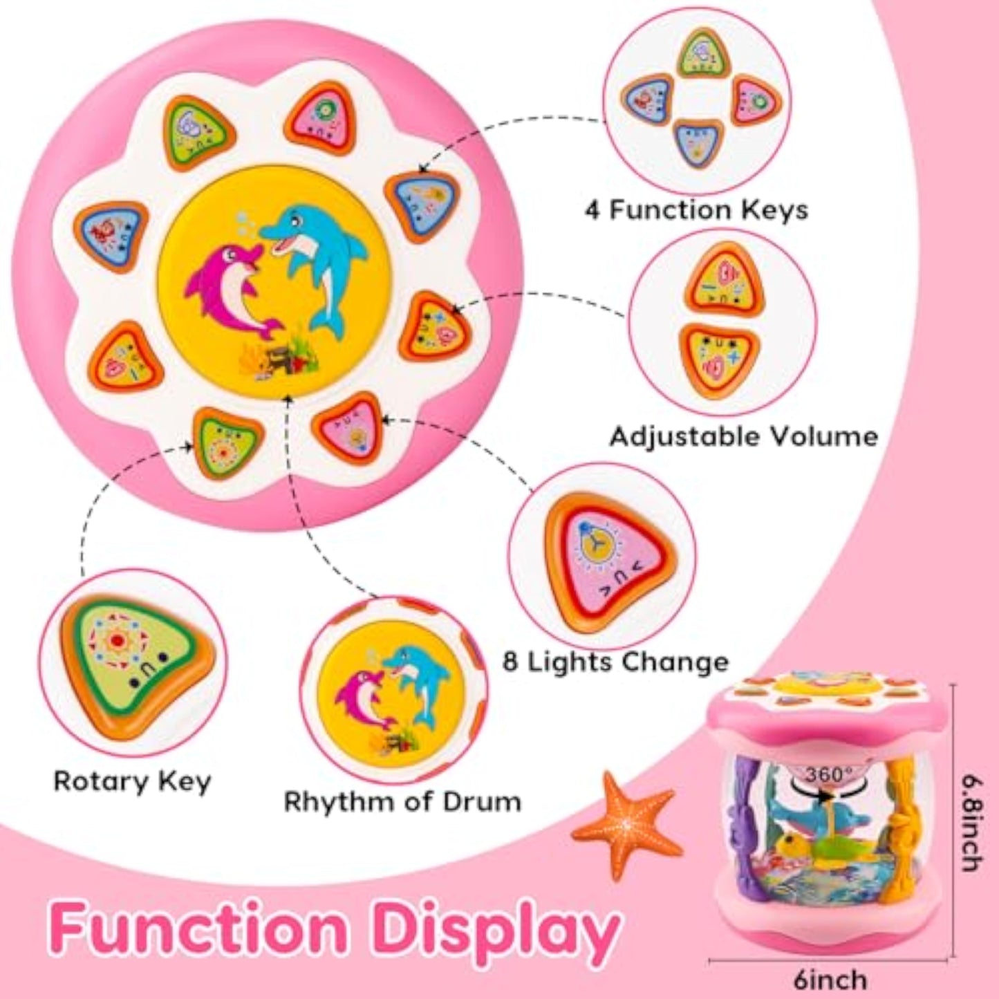 Baby Girl Toys 0-6 Months Ocean Projector Rotating Musical Light Up Tummy Time Toy Infant 0-3 4 5 6 7 8 9 Months Aquarium Crawling Toys Babies 6-12 Month Girls 1 Year Old Birthday Newborn Shower Gifts - New