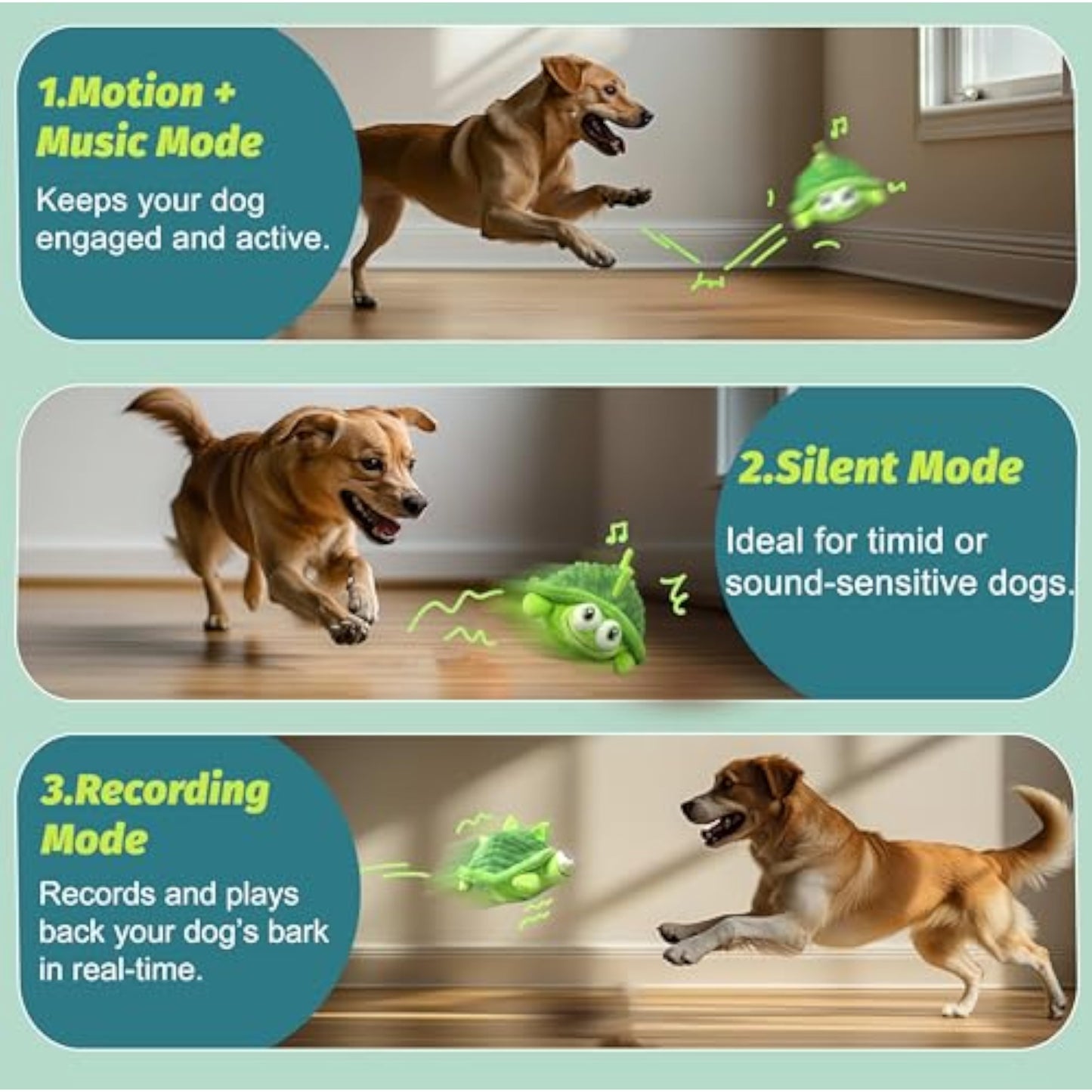 GUKCO Interactive Moving Dog Toys – Plush Chew Toy with Bouncing Ball, Music & Recording | Rechargeable Self-Play Toys for Small, Medium & Large Dogs to Keep Them Engaged (Turtle) - New