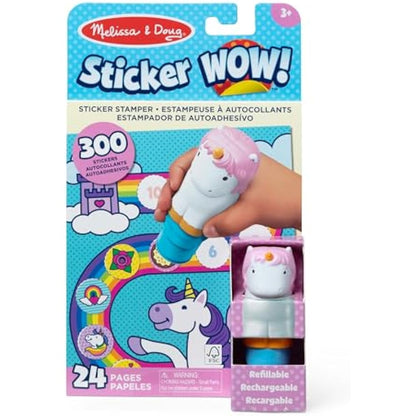 Melissa & Doug Sticker Wow!™ 24-Page Activity Pad and Sticker Stamper, 300 Stickers, Arts and Crafts Fidget Toy Collectible Character – Unicorn Creative Play Travel Toy for Girls and Boys 3+ - New