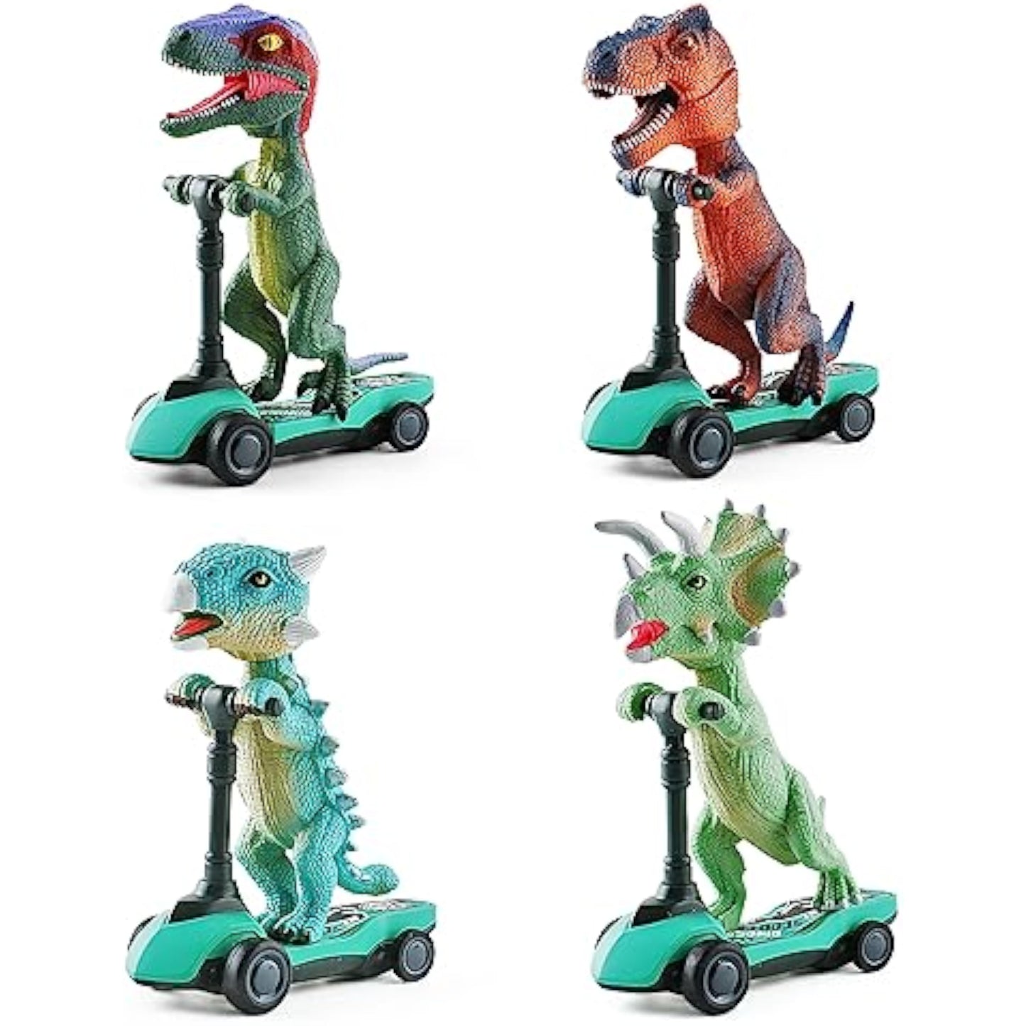 DINOBROS Dinosaur Scooter Toys Pull Back Cars Mini Finger Kick Scooters Boy Toy Age 3 4 5 6, Dino Gift Sets for Kids 4-Pack - New