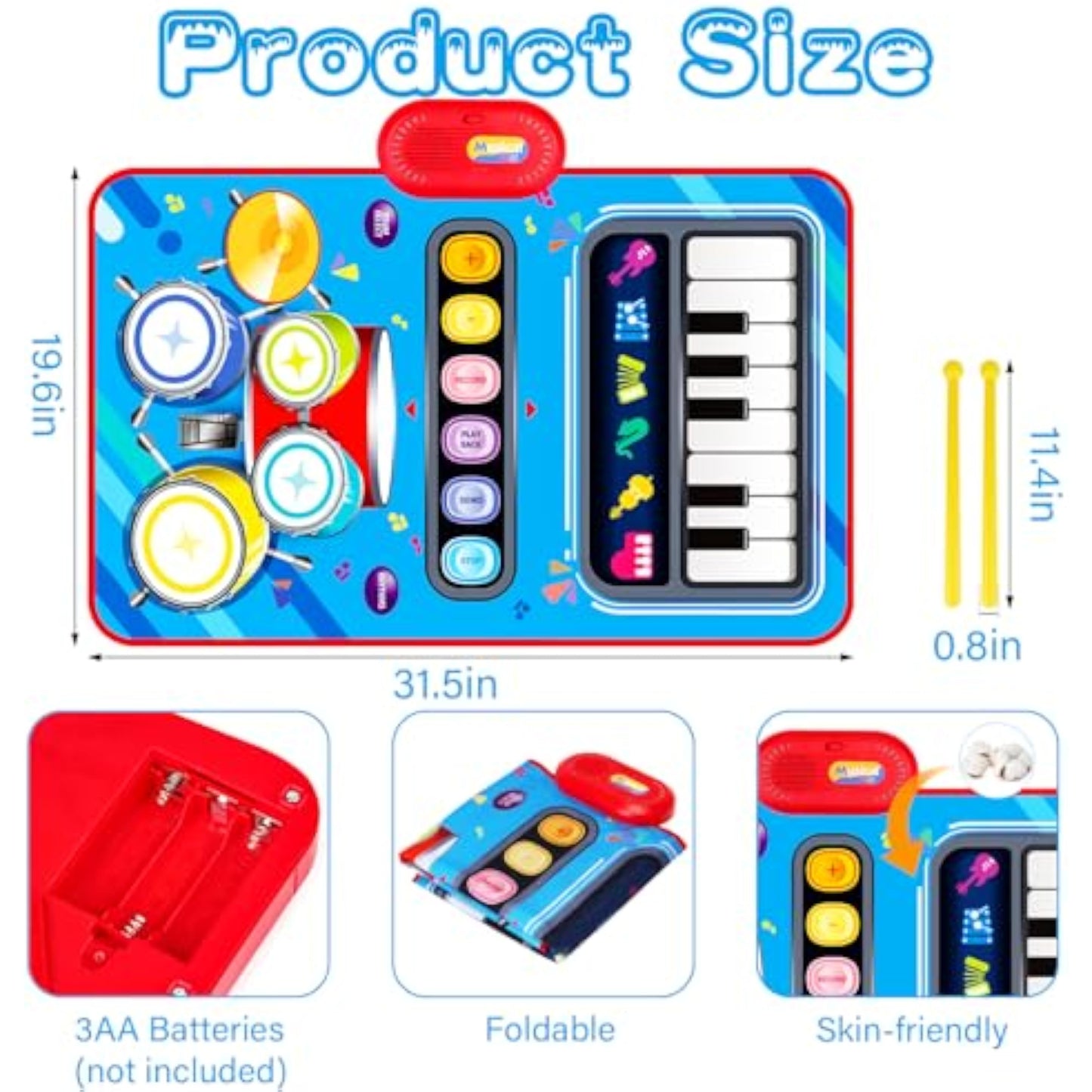 Baby Toys for 1 Year Old: Baby Musical Mat Toddler Toys Age 1-2 - 2 in 1 Piano Drum Babies Play Mat - Infant Music Toy 12-18 Months Babies Birthday Valentines Gifts for 1 2 3 Year Old Boys Girls - New