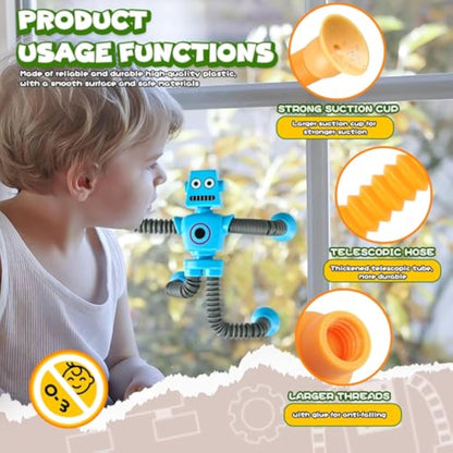 Robot Sensory Travel Roadtrip Toys 4Pcs for Toddlers Kid Boy Year Old Ages 3 4 5 6 7 8 9,Airplane Activities Suction Autism Pop Tube Fidget Toys Autistic Stocking Easter Basket Stuffer Valentine Gift - New