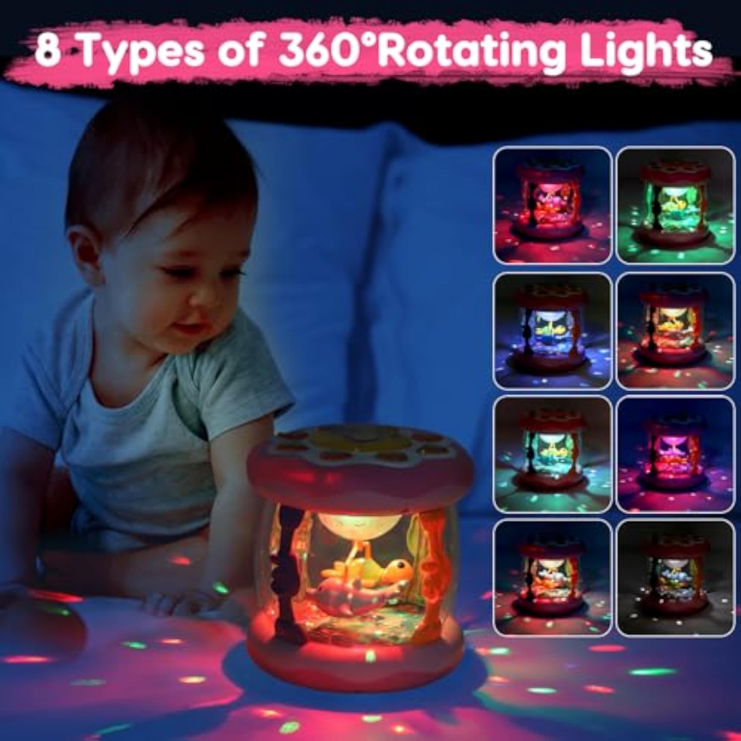 Baby Girl Toys 0-6 Months Ocean Projector Rotating Musical Light Up Tummy Time Toy Infant 0-3 4 5 6 7 8 9 Months Aquarium Crawling Toys Babies 6-12 Month Girls 1 Year Old Birthday Newborn Shower Gifts - New