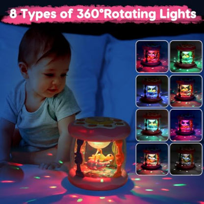 Baby Girl Toys 0-6 Months Ocean Projector Rotating Musical Light Up Tummy Time Toy Infant 0-3 4 5 6 7 8 9 Months Aquarium Crawling Toys Babies 6-12 Month Girls 1 Year Old Birthday Newborn Shower Gifts - New
