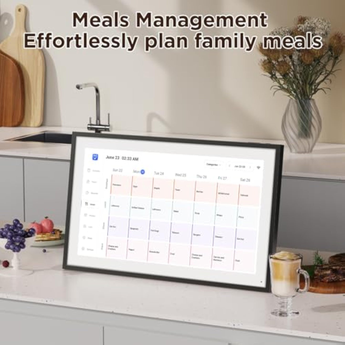 LOOFII 10.1 Inch Smart Digital Calendar – HD Touchscreen Family Planner & Calendar with Chore Chart & Meal Planner (Black White) - New