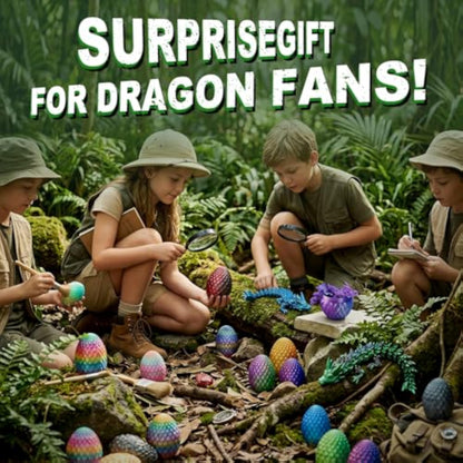 12PCS 3D Printed Dragon Eggs, Easter Basket Stuffers for Kids, Prefilled Easter Eggs with Dragon Fidget Toys, 3D Printed Animals Fidget Dinosaur Toys, Classroom Prizes Supplies for Boys Girls - New