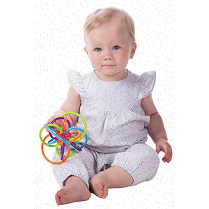 Manhattan Toy Winkel Rattle & Sensory Teether Toy, Blue/Green/Orange, 5 Inch x 4 Inch x 3.5 Inch - New
