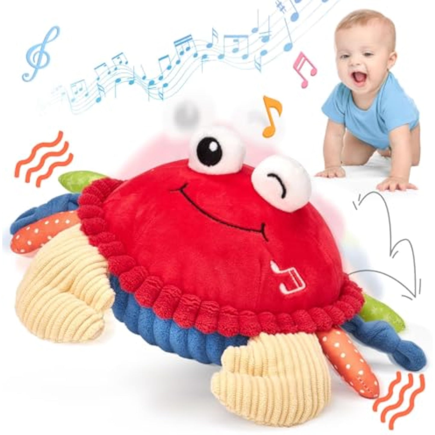 hahaland Baby Toys 6-12 Months, Musical Bouncing Crab Plush Toy with 48 Songs & Recording Function, Dancing Moving Jumping Baby Toy for Tummy Time, USB Rechargeable Crab Toy for Babies 6+ Months - New