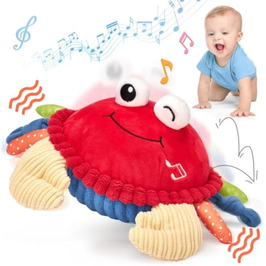 hahaland Baby Toys 6-12 Months, Musical Bouncing Crab Plush Toy with 48 Songs & Recording Function, Dancing Moving Jumping Baby Toy for Tummy Time, USB Rechargeable Crab Toy for Babies 6+ Months - New
