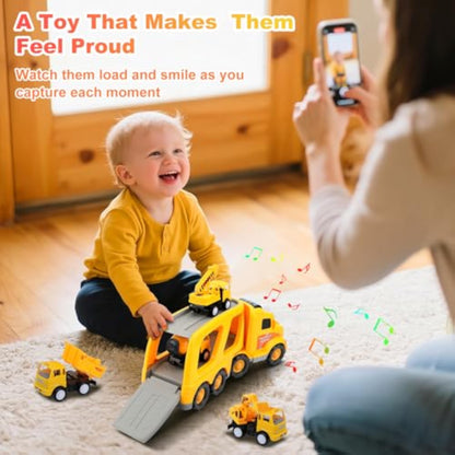 Nicmore Construction Truck Toddler Toys Car: Toys for 1 2 3 4 Year Old Boy 5 in 1 Carrier Toys for Kids Age 1-3 2-4| 18 Months 2 Year Old Boy Christmas Birthday Gifts - New