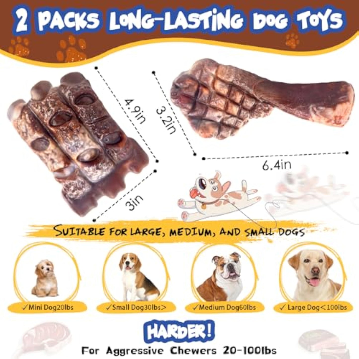 Fuufome Dog Chew Toys for Aggressive Chewers：2 Pack Indestructible Dog Toy for Large Breed- Tough Nylon Teething Bone Toy to Keep Them Busy - New